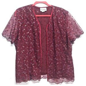 VTG Clara Top Size 2X front open wine gold violet color Sheer lined Embroidered